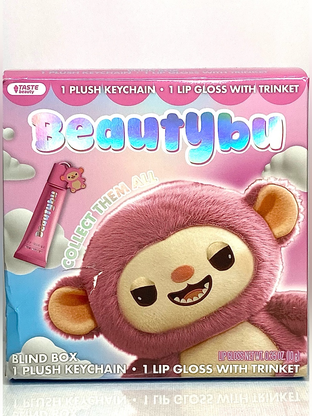 Pink Plush Keychain & Lip Gloss Set